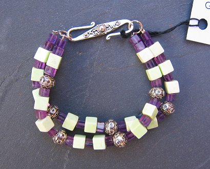 amethyst, lemon chrysoprase & Bali silver bracelet