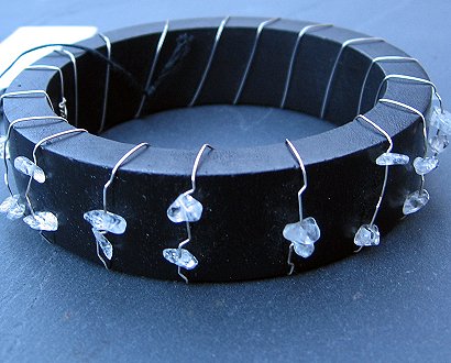 blue topaz & silver wirework wooden bangle