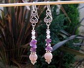 Bali swirls with crystals, amethyst & lepidolite earrings