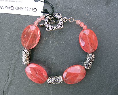 cherry quartz & Bali silver bracelet