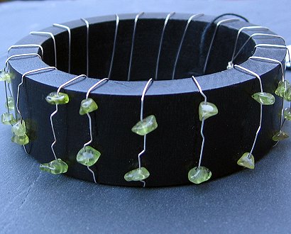 peridot & silver wirework wooden bangle