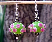 green & pink flower earrings