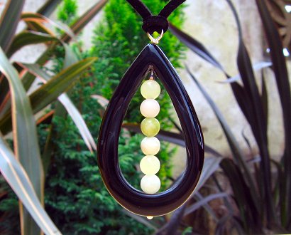 black agate teardrop & milky jasper pendant